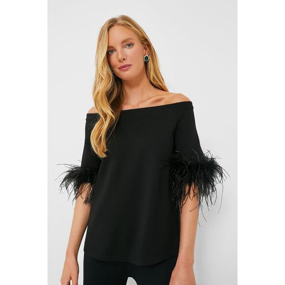 TUCKERNUCK Black Feather Miranda Off The Shoulder Blouse Size S NWT - Picture 1 of 8